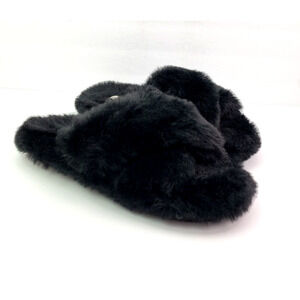 Steve Madden Womens Size L 9-10 Black Faux Fur Criss Cross Slide Slipper Shoes